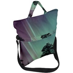 Silhouette Of Aurora Borealis Fold Over Handle Tote Bag by Bedest