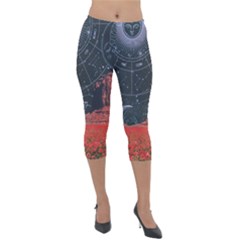 Astrology Surreal Surrealism Trippy Visual Art Lightweight Velour Capri Leggings  by Bedest