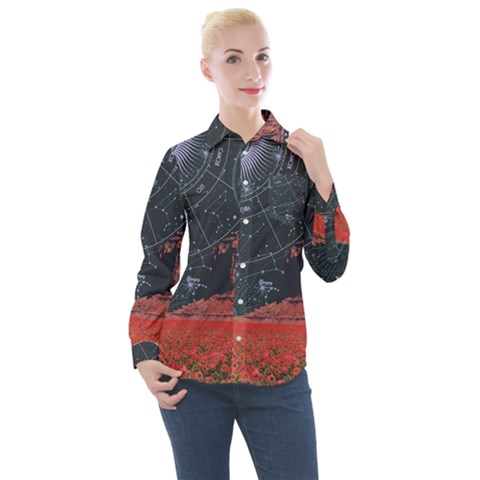 Astrology Surreal Surrealism Trippy Visual Art Women s Long Sleeve Pocket Shirt by Bedest