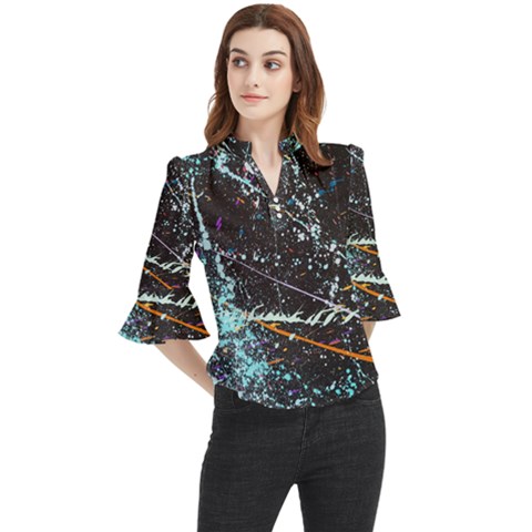 Abstract Colorful Texture Loose Horn Sleeve Chiffon Blouse by Bedest