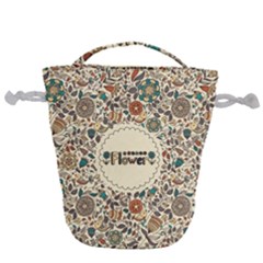 Seamless Pattern With Flower Birds Drawstring Bucket Bag by Bedest