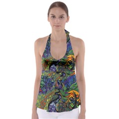 Psychedelic Digital Art Artwork Landscape Colorful Tie Back Tankini Top by Bedest