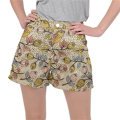 Seamless Pattern With Flower Bird Women s Ripstop Shorts by Bedest