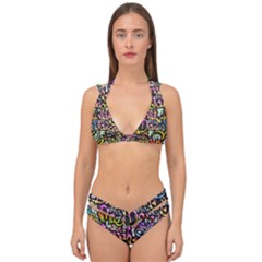 Graffiti Word Seamless Pattern Double Strap Halter Bikini Set by Bedest