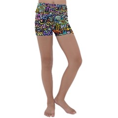Graffiti Word Seamless Pattern Kids  Lightweight Velour Yoga Shorts by Bedest