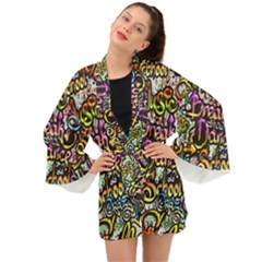 Graffiti Word Seamless Pattern Long Sleeve Kimono by Bedest