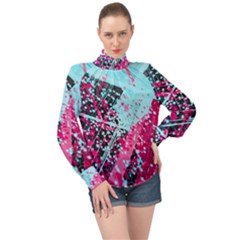 Colorful Splashes Grunge, Abstract Art High Neck Long Sleeve Chiffon Top by kyorashop23