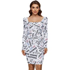 Embrace The Magic Inspirational Phrase Pattern Women Long Sleeve Ruched Stretch Jersey Dress by dflcprintsclothing