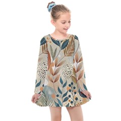 Leaves Pattern Floral Kids  Long Sleeve Dress by Salmanaz77