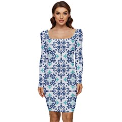 Tiles Abstract Pattern Texture Design Women Long Sleeve Ruched Stretch Jersey Dress by Salmanaz77