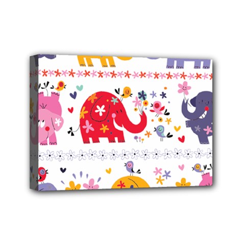 African Elephant Cute Cartoon Seamless Shading Cartoon Character Mini Canvas 7  X 5  (stretched) by Bedest