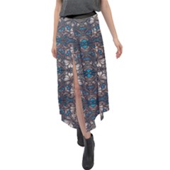 Ornate Baroque Floral Pattern Print Velour Split Maxi Skirt by dflcprintsclothing