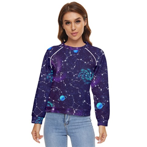 Realistic Night Sky Poster With Constellations Women s Long Sleeve Raglan T-shirt by Ket1n9
