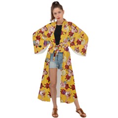 Cartoon Xmas Characters Pattern Maxi Kimono by kyorashop23