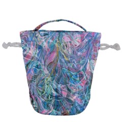 Saturday Straight Blue  Drawstring Bucket Bag by kaleidomarblingart