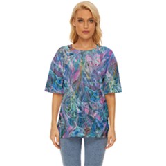 Saturday Straight Blue  Oversized Basic T-shirt by kaleidomarblingart