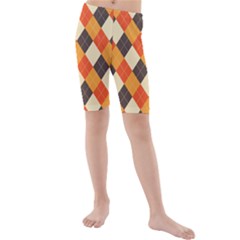 Halloween Argyle Pattern  Kids  Mid Length Swim Shorts by Safari