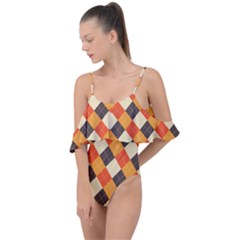 Halloween Argyle Pattern  Drape Piece Swimsuit by Safari
