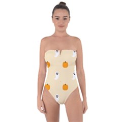 Pumpkin And Boo Crew Halloween  Tie Back One Piece Swimsuit by Safari
