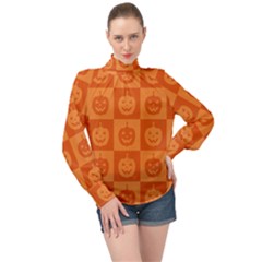 Seamless Halloween Pattern With Smiling Pumpkin 20240926 161520 0000 High Neck Long Sleeve Chiffon Top by Safari