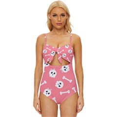 Halloween Pattern With Sculles And Bones 20240926 160927 0000 Knot Front One-piece Swimsuit by Safari