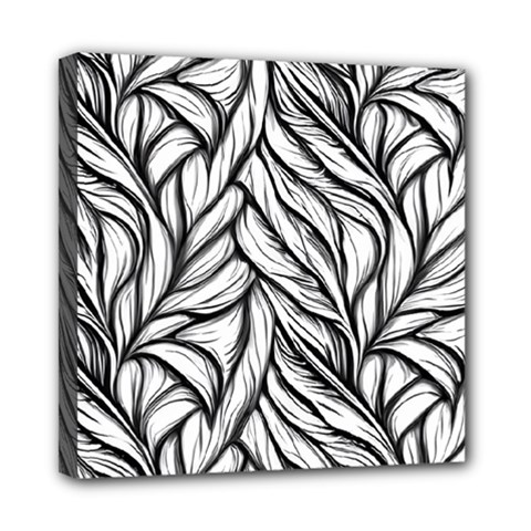 Black White Flower Texture Pattern Mini Canvas 8  X 8  (stretched) by Grandong