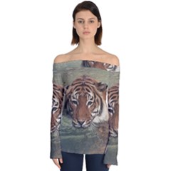 Swimming Tiger Off Shoulder Long Sleeve Top by ExtraAwesomeSauce