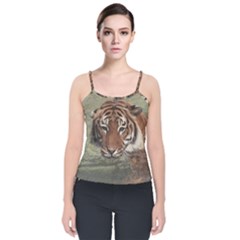 Swimming Tiger Velvet Spaghetti Strap Top by ExtraAwesomeSauce