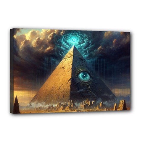 Mystic Blue Pyramid Art Canvas 18  X 12  (stretched) by ExtraAwesomeSauce