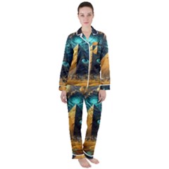 Mystic Blue Pyramid Art Women s Long Sleeve Satin Pajamas Set	 by ExtraAwesomeSauce