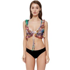 Cosmic Owls Pattern Low Cut Ruffle Edge Bikini Top by ExtraAwesomeSauce