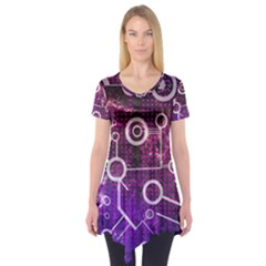 Cosmic Network Geometric Art Short Sleeve Tunic  by ExtraAwesomeSauce