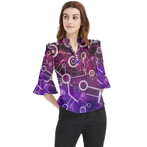 Cosmic Network Geometric Art Loose Horn Sleeve Chiffon Blouse by ExtraAwesomeSauce