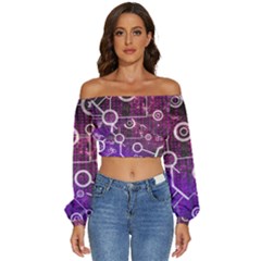 Cosmic Network Geometric Art Long Sleeve Crinkled Weave Crop Top by ExtraAwesomeSauce