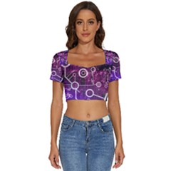 Cosmic Network Geometric Art Short Sleeve Square Neckline Crop Top  by ExtraAwesomeSauce