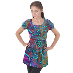 Abstract Tech Galaxy Design Puff Sleeve Tunic Top by ExtraAwesomeSauce