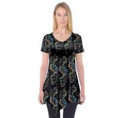 Multicolored Dna Strand Art Short Sleeve Tunic  by ExtraAwesomeSauce