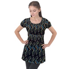 Multicolored Dna Strand Art Puff Sleeve Tunic Top by ExtraAwesomeSauce