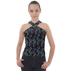 Multicolored Dna Strand Art Cross Neck Velour Top by ExtraAwesomeSauce