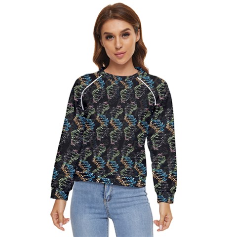 Multicolored Dna Strand Art Women s Long Sleeve Raglan T-shirt by ExtraAwesomeSauce