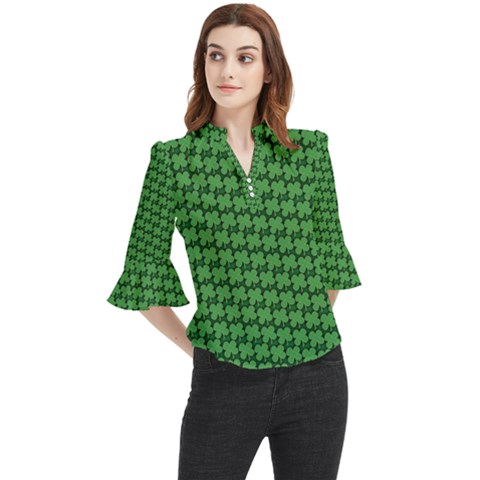 St  Patrick s Day Clovers Loose Horn Sleeve Chiffon Blouse by ExtraAwesomeSauce