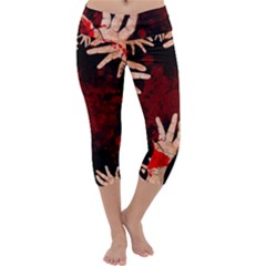 Horror Themed Bloody Hands Capri Yoga Leggings by ExtraAwesomeSauce