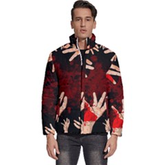 Horror Themed Bloody Hands Men s Puffer Bubble Jacket Coat by ExtraAwesomeSauce