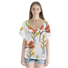 Tree Auntumn Leaf V-neck Flutter Sleeve Top by anzea