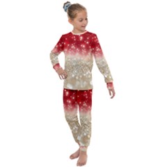 Abstract, Christmas, Glittery, Gold, Red Kids  Long Sleeve Set  by kyorashop23