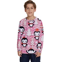 Cute Penguin Pattern, Adoxali, Christmas, December Kids  Crewneck Sweatshirt by kyorashop23