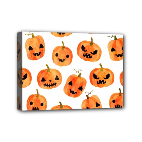 Orange Carved Pumpkins, Adoxali, Halloween Mini Canvas 7  X 5  (stretched) by kyorashop23