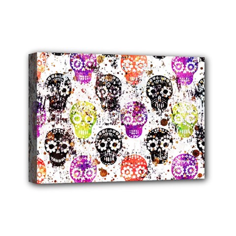 Sugar Skulls - Floral Mini Canvas 7  X 5  (stretched) by kyorashop23