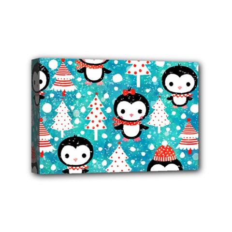 Blue Penguin Pattern, Adoxali, Christmas, Cute Mini Canvas 6  X 4  (stretched) by kyorashop23