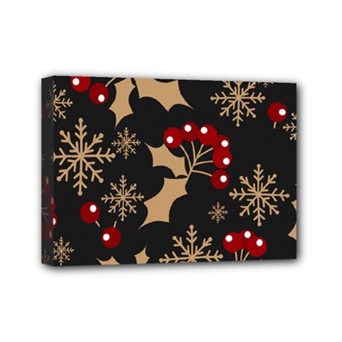 Christmas Pattern With Snowflakes Berries Mini Canvas 7  X 5  (stretched) by Ket1n9